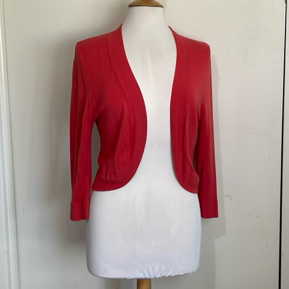 Jessica Howard Orange Open Front Rayon Blend Lightweight Sweater